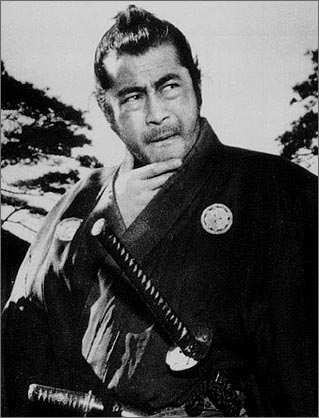 Toshiro Mifune in Yojimbo (1961). Mifume and Kurosawa samurai films work well together, like ketchup and french fries. 