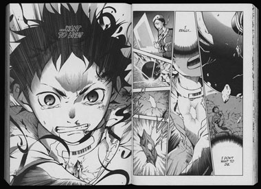 Deadman Wonderland: A double page spread from the manga