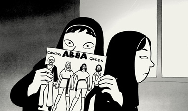 A scene from Persepolis the animated film.
